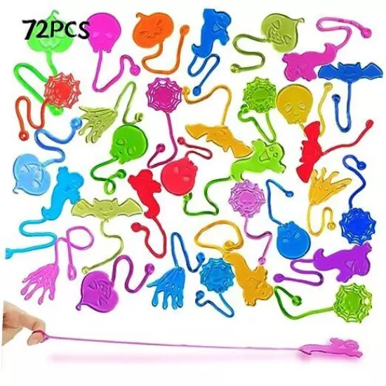 72 pcs Halloween Sticky Hands Toys for Kids Boys Girls, Spider Web Skull Bat 