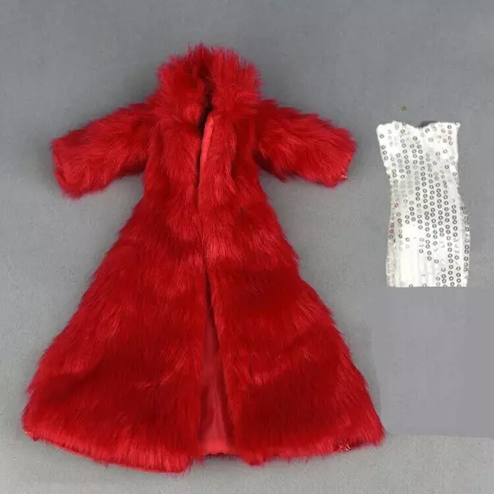 Doll Accessories Set For 11.5" 1/6 Doll Parka Dress Winter Long Fur Coat Clothes