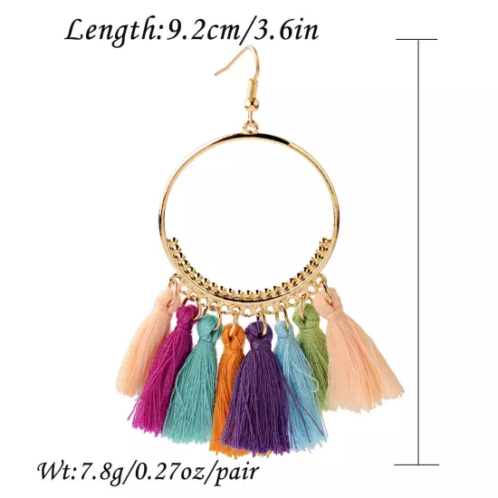 Fashion Women Bohemian Earrings Long Tassel Fringe Drop Dangle Ear Stud Jewelry