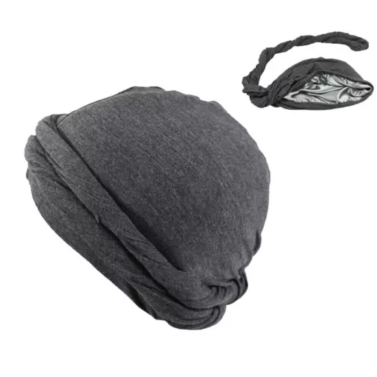 Mens Turban Head Wrap Satin Lined Head Scarf Elastic Headband Caps Halo Hijab