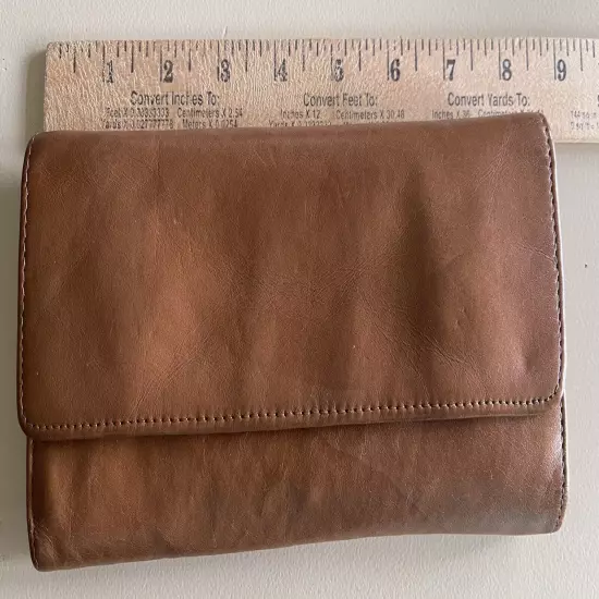 HOBO Int'l Saddle Tan Soft Leather Long Trifold Magnetic Closure Wallet