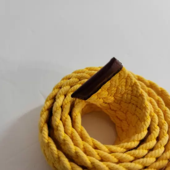 Polo Ralph Lauren Leather-Trim Canvas Belt Men Small Yellow Double D Ring Braid