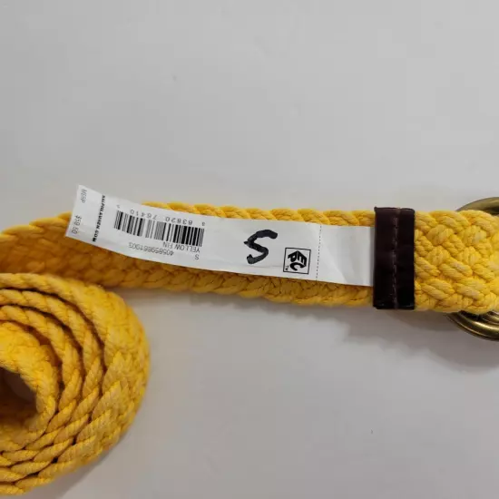 Polo Ralph Lauren Leather-Trim Canvas Belt Men Small Yellow Double D Ring Braid