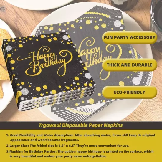 Birthday Party Cocktail Napkins - 100 Pack Gold Foil Happy Birthday Disposabl...