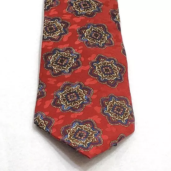 Addison on Madison Handmade Business Silk Necktie Deep Red w Medallion Pattern