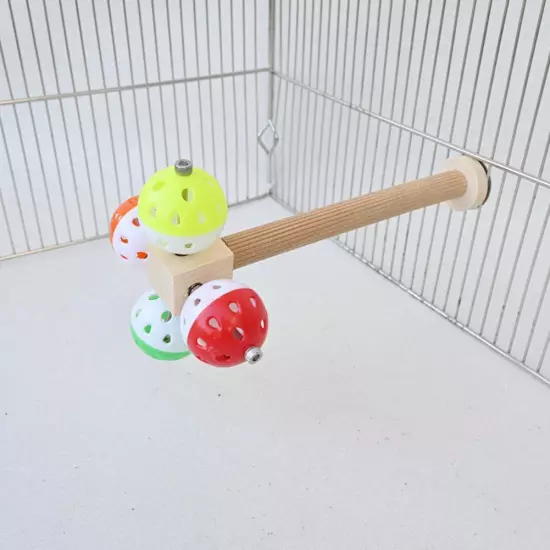 Wooden Biting Station Pole with Rotating Ball Small Bird Toy for Parakeet D1P0