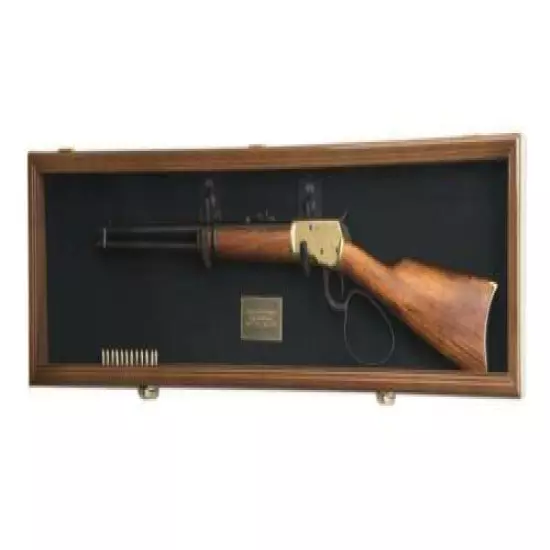 Gun Display Case Cabinet Rifle Walnut Black Wood Shotgun Frame Shadow Box 44" 