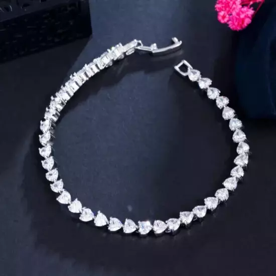 9Ct Heart Cut Lab-Created Diamond Tennis Bracelet in 14K White Gold Plated