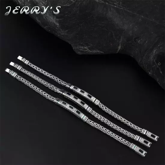 5.5MM Real 925 Sterling Silver Foxtail Chain Bracelet Mens Vintage CZ Jewelry