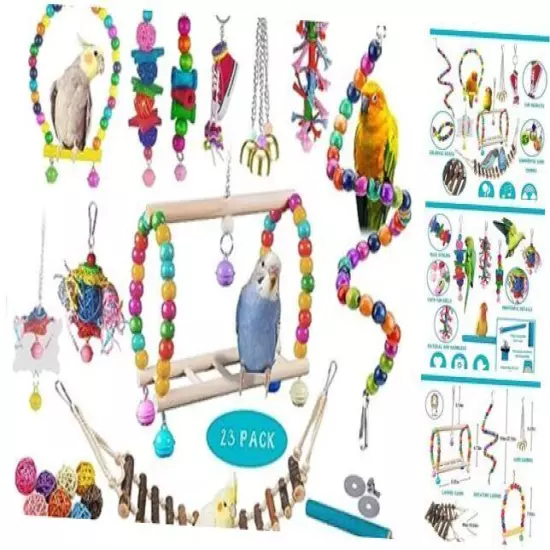 23pcs Bird Parakeet Cockatiel Toys,Parrot Swing Chewing Hanging Toy with Safe 