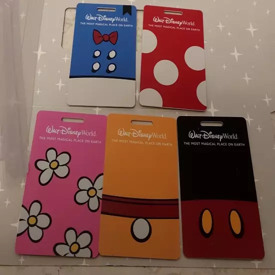 NEW Set of 5 Walt Disney World luggage tags with straps. Mickey, Minnie... etc. 