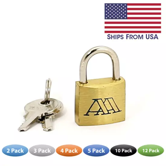 Solid Brass Luggage Padlock w/ Hardened Steel Shackle Keyed 3/4" inch 19mm