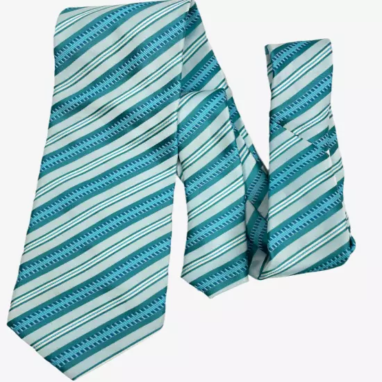 Vroom & Dreesman Teal Blue Regimental Striped Necktie Tie Men's 3.2" x 60"