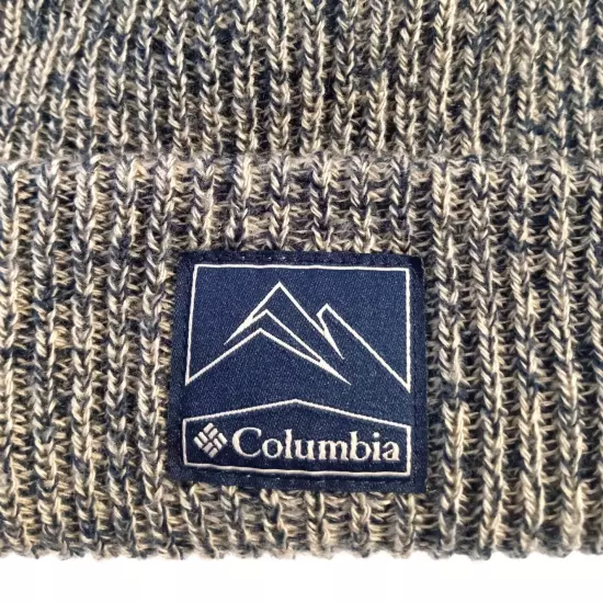 Columbia Sportwear Knit Cuff Beanie Hat Black Gray Marled Logo Patch One Size