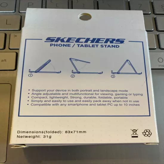 Skechers blue phone / tablet stand promo folds 2.75" x 3.25" plastic NEW IN BOX