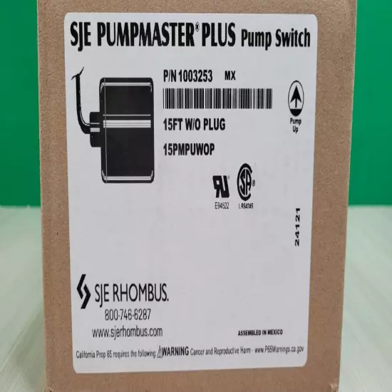 NEW SJE Rhombus Pumpmaster Plus Pump Switch 1003253 15 Ft Without Plug