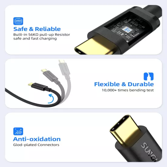 USB C Android Auto Cable 1.5FT, 10Gbps USB C 3.1 Gen 2 Data Transfer, 3A Fast