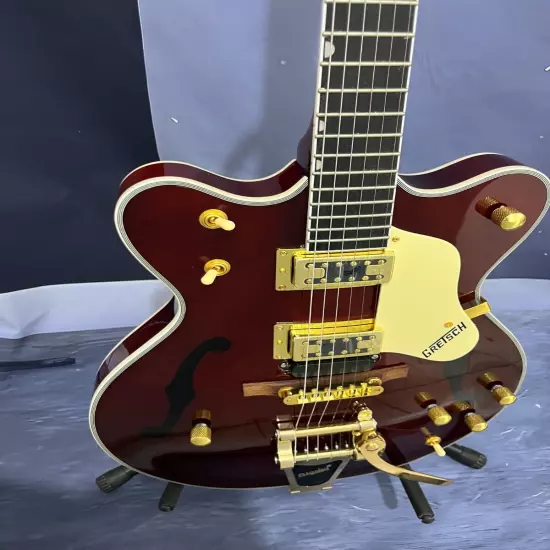 hot sale electric guitar brown color semi-hollow body Jazz gold hardware