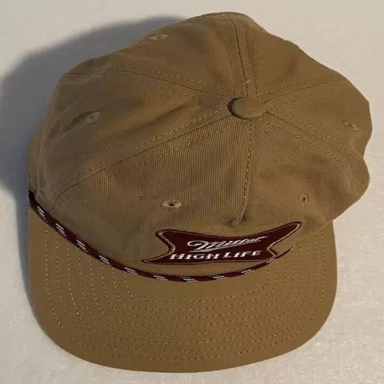 Miller High Life Trucker Rope Golf Hat Vintage Style Snapback Baseball Cap Tan