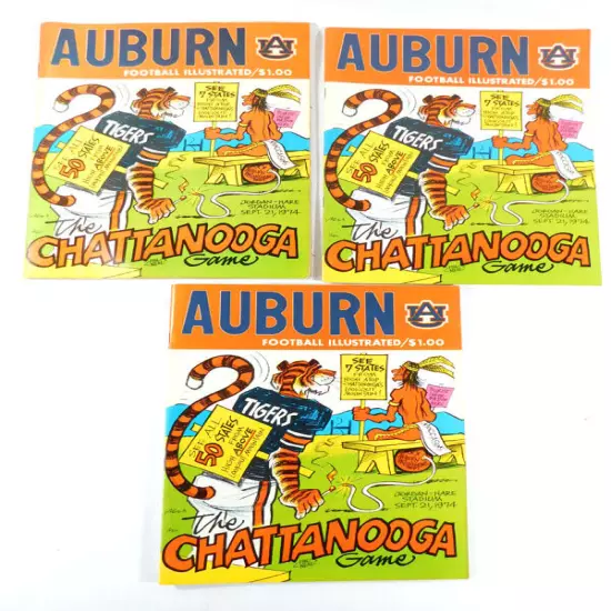 Lot of (3) 1974 Chattanooga at Auburn College Football Programs 9/21/74