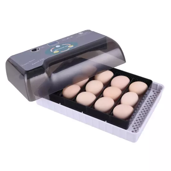 12 Eggs Fully Automatic Temperature Incubator Digital Poultry Chicken Duck Lamp