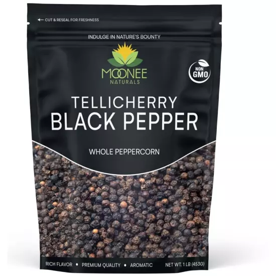 Tellicherry Black Pepper Whole Peppercorn (1 LB / 16 Oz) | Kosher | Non-GMO