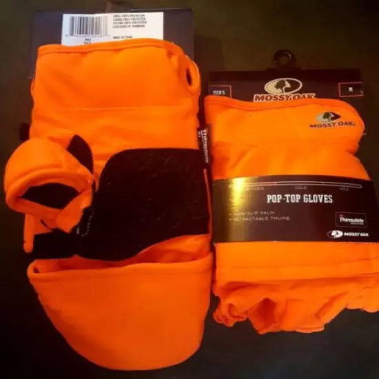 NEW Mens Mossy Oak Thinsulate Insulated Glomitts Gloves Orange Blaze Camo PopTop