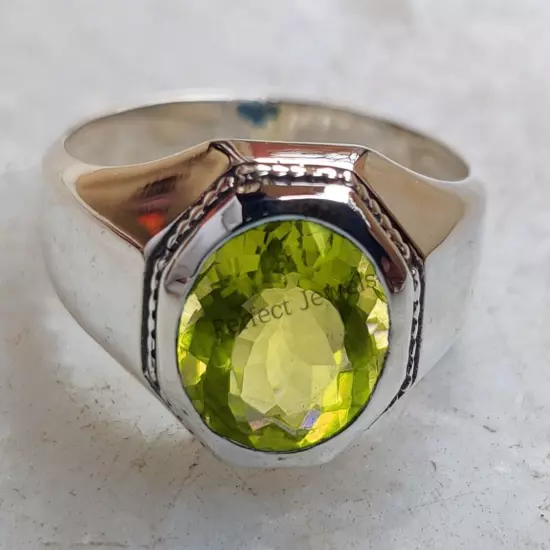 Natural Peridot Gemstone With 925 Sterling Silver Ring Men's Ring Men's Jewelry