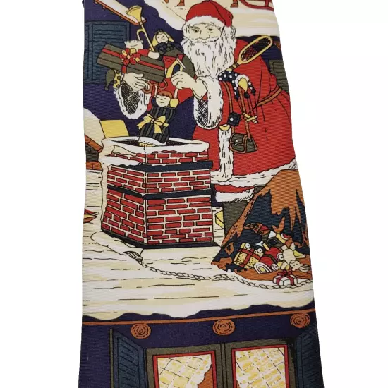 Mark Pendleton CHRISTMAS SANTA on Roof w Toys Blue Vintage POLYESTER Necktie