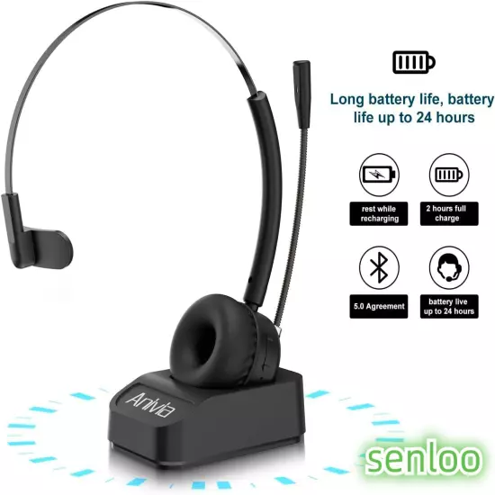 Wireless Computer Headset with Mic for Work Calls On-Ear Wireless Headphones ...