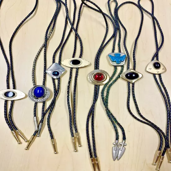 Assorted 8 Piece Vintage Bolo Tie Lot with Metal Tips 36" Long Free Shipping