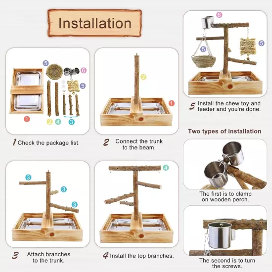 Mogoko Natural Bird Playground Perches, Cage Accessories, natural 