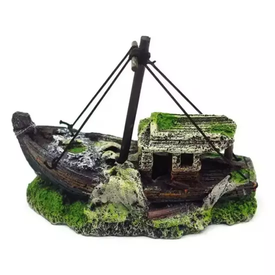 Aquarium Shipwreck Decoration Resin Sunken Ship Wreck Fish Tank Cave Decor C7X2