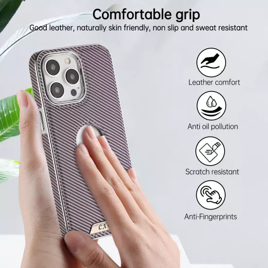 For iPhone 16 Pro Max 15 14 13 12 11 Carbon Fiber Magnetic Plating Mag-Safe Case