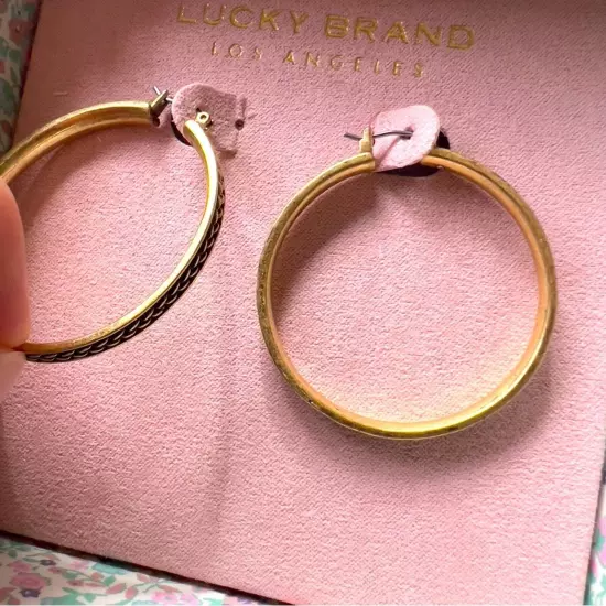 Lucky Brand Gold Pave Hoop Earrings NWT