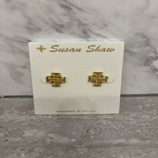 Susan Shaw Gold Cross Stud Earrings NWOT Made USA