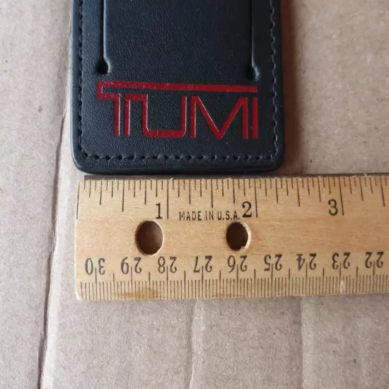 TUMI Alpha Black Leather Luggage Tag Red Lettering