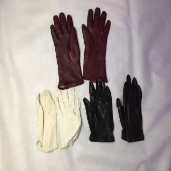 Vintage Womens Gloves Lot of 3 Riding Leather White Black Burgundy