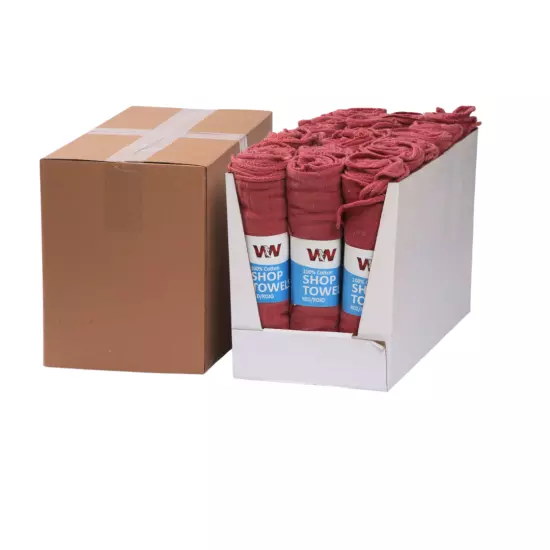 New Red Shop Towels Industrial Cleaning Towels 14x14 -12 Boxes (18 Rolls in Box)