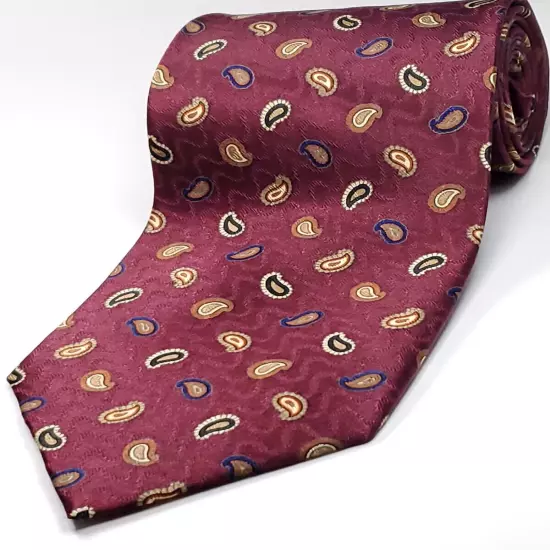 JOS A BANK Handmade 100% Silk Tie Burgundy Red Brown Blue Paisley Necktie NEW