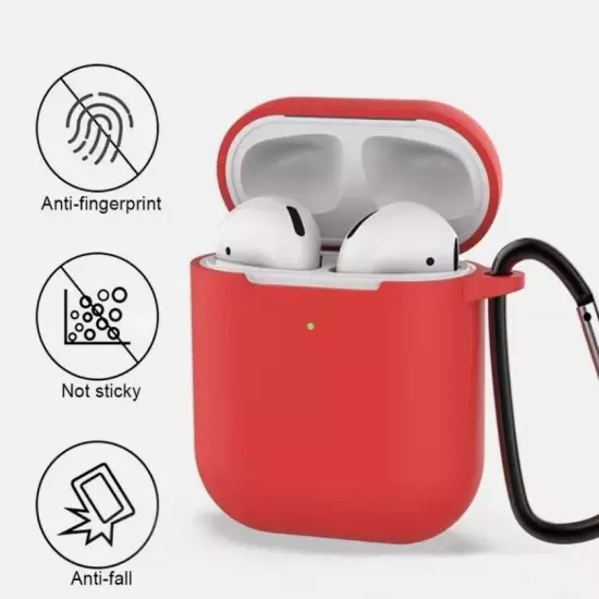 Case For Apple AirPods Silicone Protective Cover With Carabiner 1st & 2nd Gen