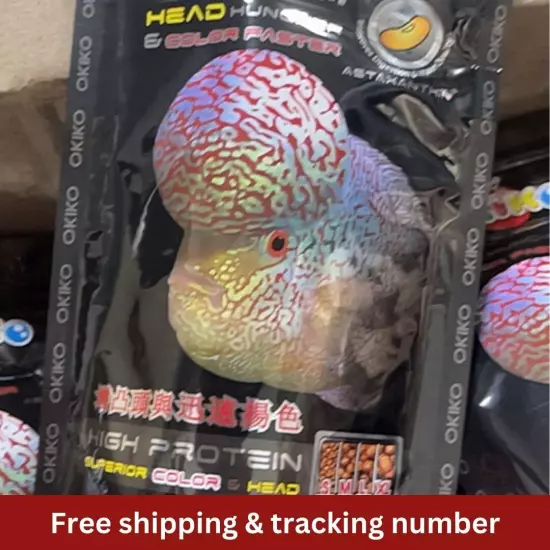 3x Okiko Cichlid Flowerhorn Fish Food Head Up Hunch Platinum M,L,XL Pellet 100g