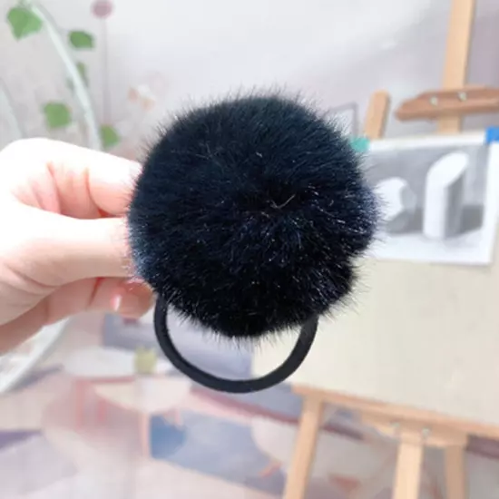 2/1PCS 6/5cm Fluffy Pompom Elastic Hair Ties Bobbles Fur Ball Ponytail Band