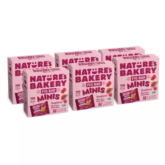 Nature's Bakery Mini Fig Bars, Raspberry, Real Fruit, Vegan, Kosher, Box of 60