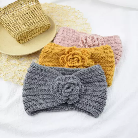 Women's Camellia Knitted Headband Stretch Hair band Head Wrap Soft Ear Warmers