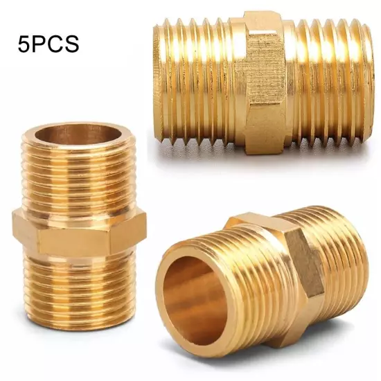 5* -Air Line Hose Compressor Connector 1/4 Male To Male Brass Pipe Adapter