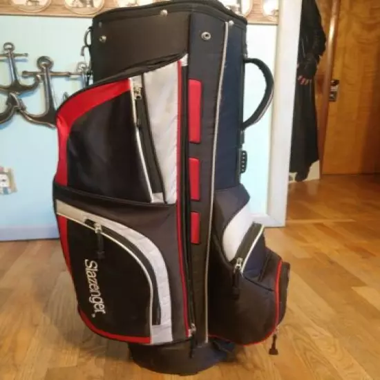 Slazenger Golf Stand Bag, 14 Dividers, Black w/ Red & Grey Trim 8 Zipper Comp