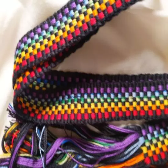 Item10520207: Powder Horn inkle loom strap belt rainbow checker 41.5" x 1 1/8"