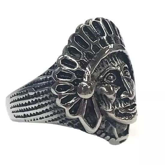 Stainless Steel Men’s Biker Style Ring Native American Indian Size 9 - 15+ Grams