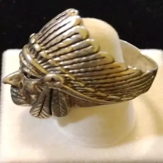 Vintage G&S 1985 Indian Chief Head Ring Size 10 Mens Biker Ring Rare 